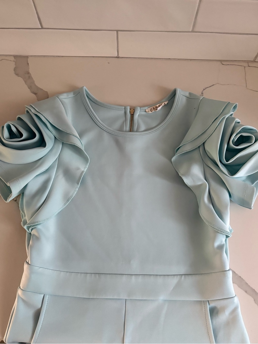 HANNAH BANANA Pale Blue Ruffle Sleeve Romper